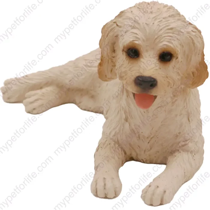 Cream Labradoodle dog figurine for memorial urn, front