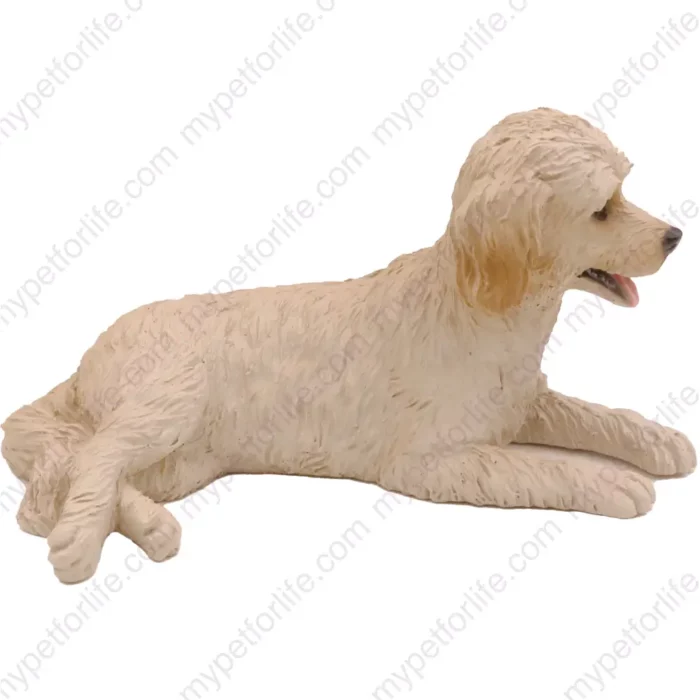 Cream Labradoodle dog figurine for memorial urn, side