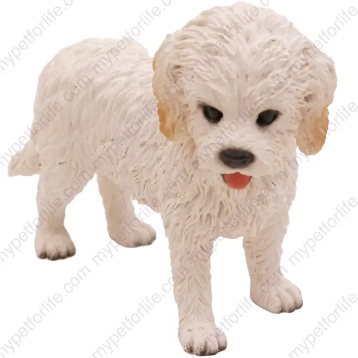 White Cockapoo dog figurine for memorial urn, front