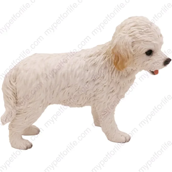 White Cockapoo dog figurine for memorial urn, side