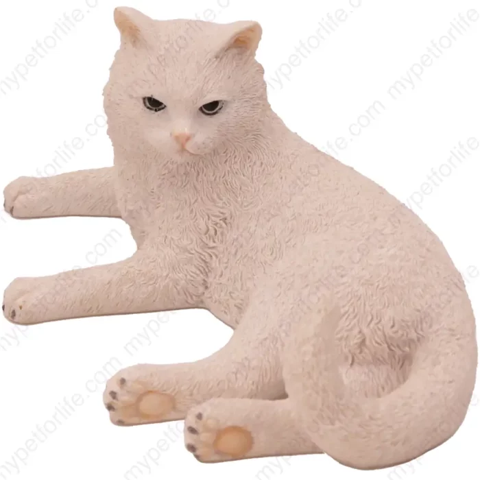 White Laying British Shorthair cat figurine for memorial urn, front
