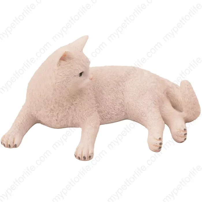 White Laying British Shorthair cat figurine for memorial urn, side