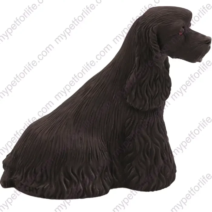 Sitting Black Cocker Spaniel dog figurine for memorial urn, side