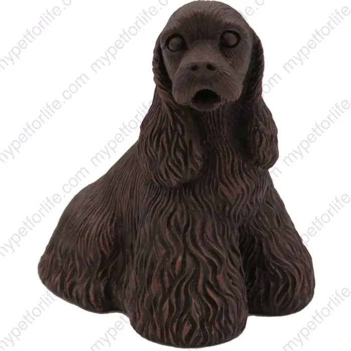 Sitting Bronze Cocker Spaniel dog figurine for memorial urn, front