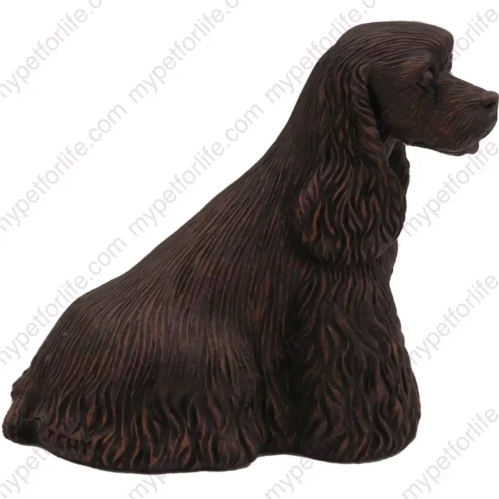 Sitting Bronze Cocker Spaniel dog figurine for memorial urn, side