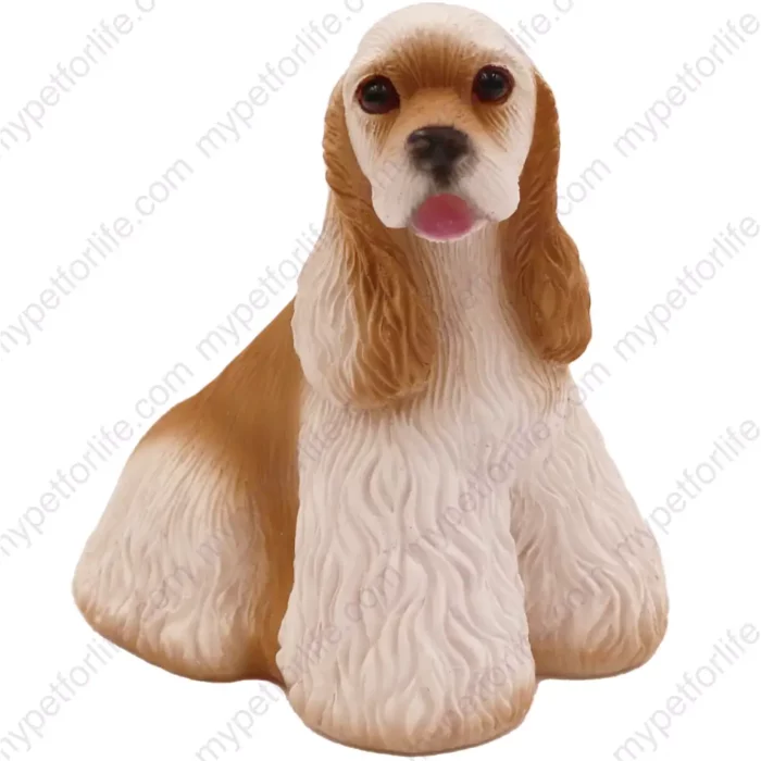 Sitting Buff and White Cocker Spaniel dog figurine for memorial urn, front