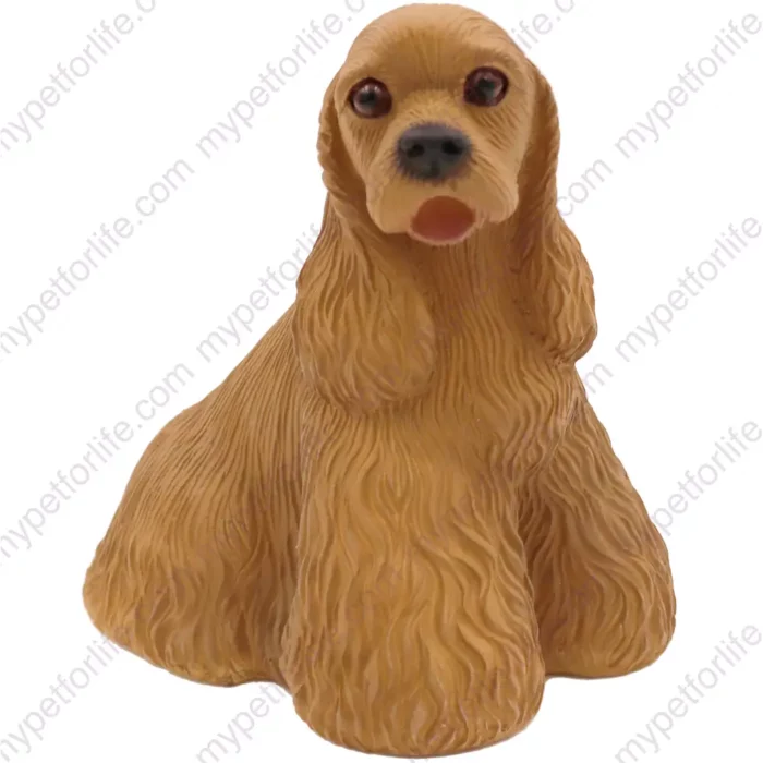 Sitting Buff Cocker Spaniel dog figurine for memorial urn, front