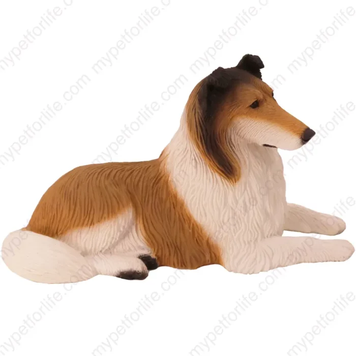 Laying Sable Collie dog figurine for memorial urn, side