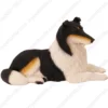 Laying Tri-color Collie dog figurine for memorial urn, side