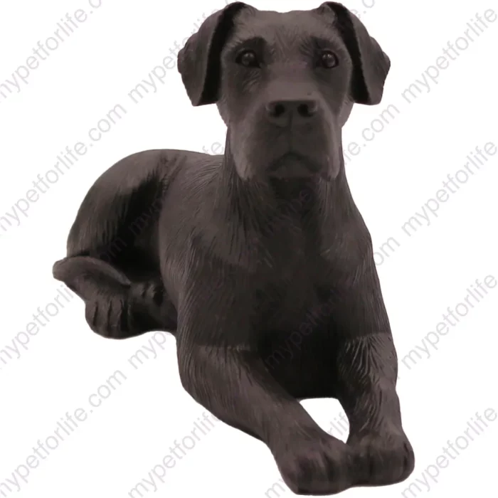 Laying Black Ears Down Great Dane dog figurine for memorial urn, front