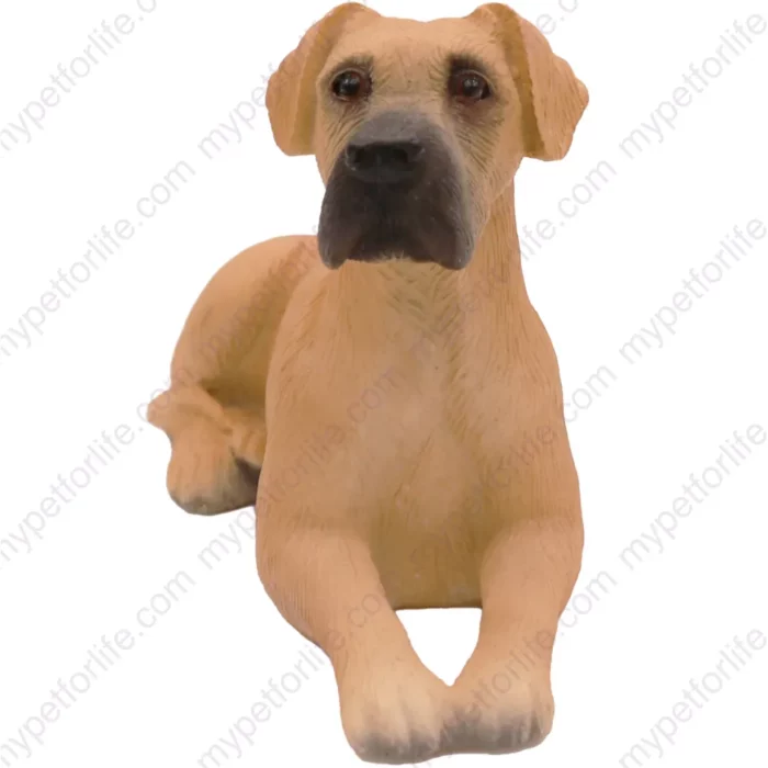 Laying Fawn Ears Down Great Dane dog figurine for memorial urn, front