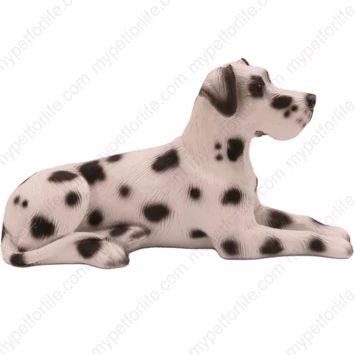 Laying Harlequin Ears Down Great Dane dog figurine for memorial urn, side