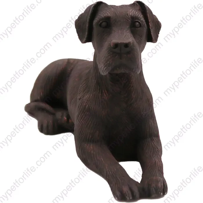 Laying Bronze Ears Down Great Dane dog figurine for memorial urn, front