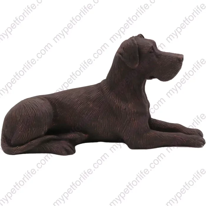 Laying Bronze Ears Down Great Dane dog figurine for memorial urn, side