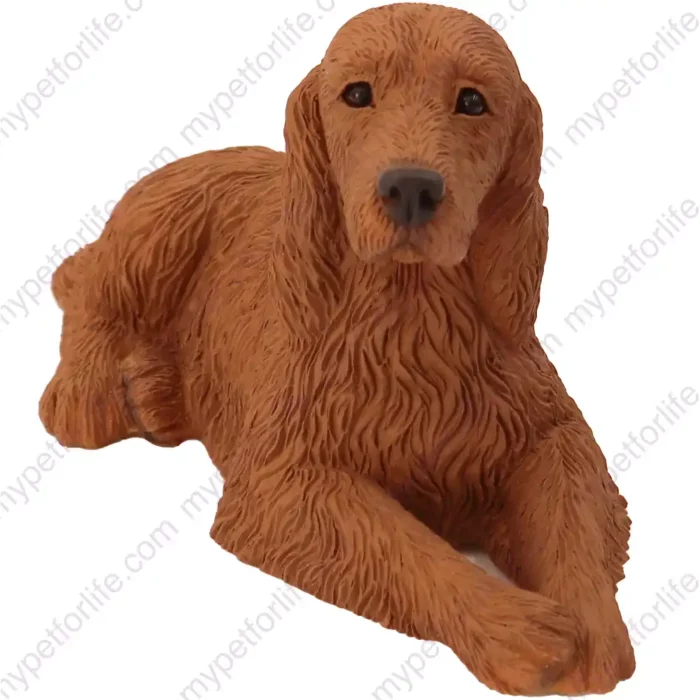 Laying Irish Setter dog figurine for memorial urn, front