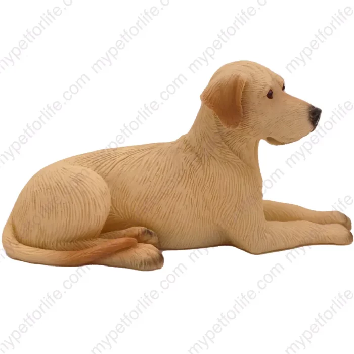 Laying yellow Labrador Retriever dog figurine for memorial urn, side