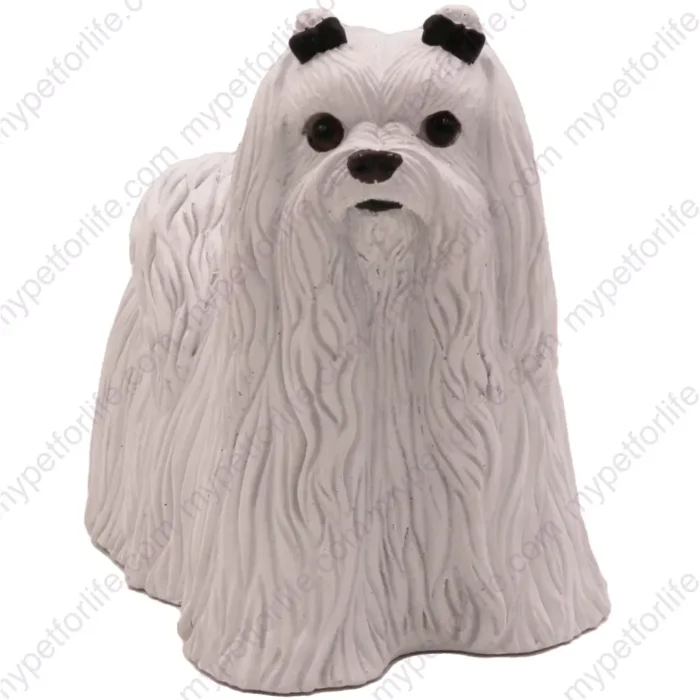 White Maltese dog figurine for memorial urn, front