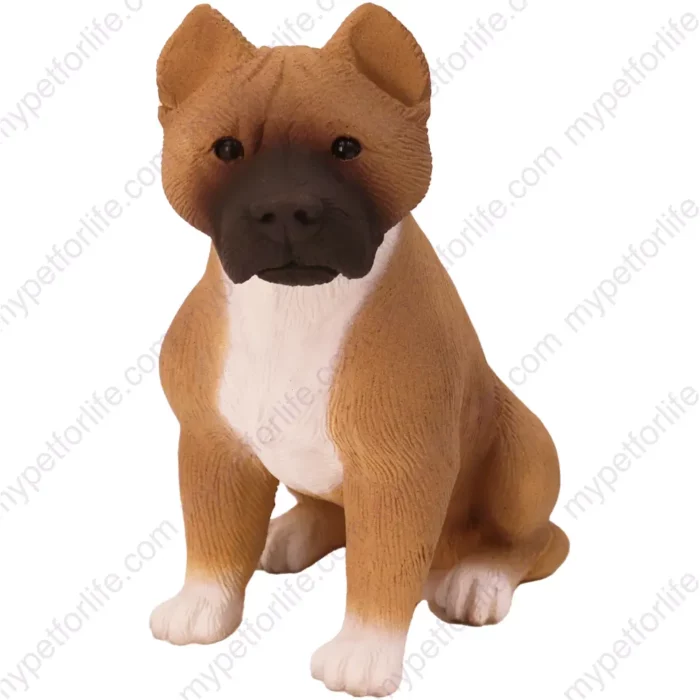 Tan & White Pit Bull dog figurine for memorial urn, front