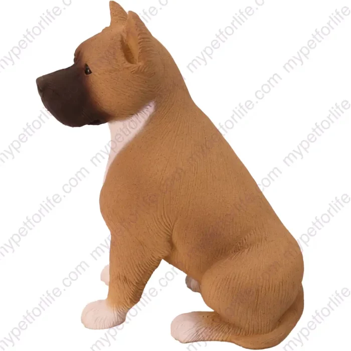 Tan & White Pit Bull dog figurine for memorial urn, side