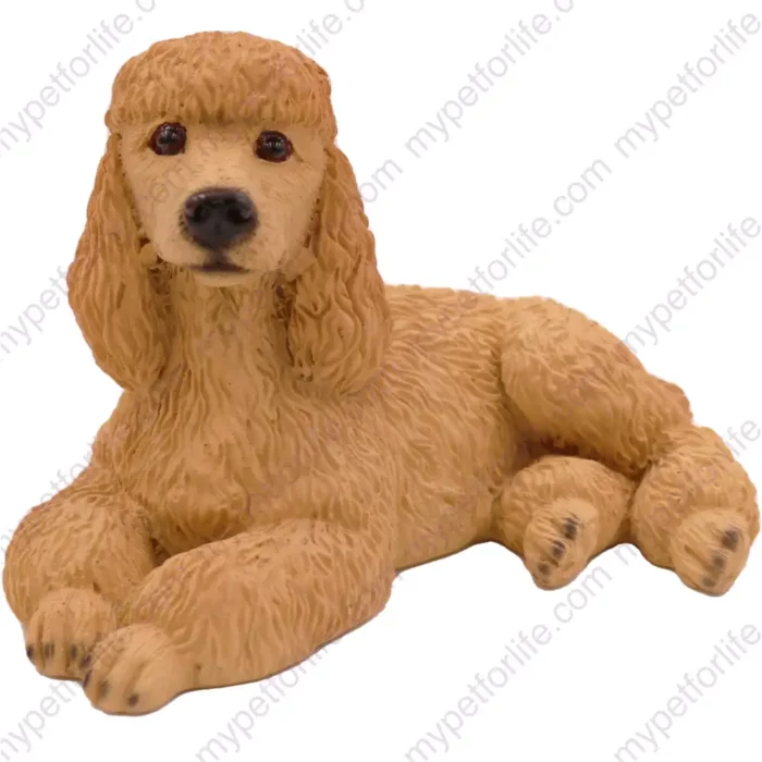 Laying Apricot Poodle dog figurine for memorial urn, front