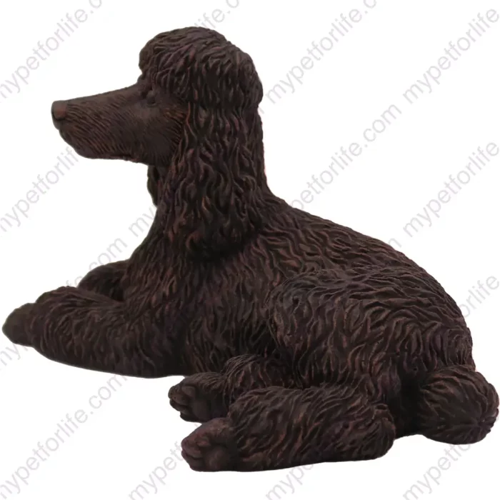 Laying Bronze Poodle dog figurine for memorial urn, side