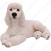 Laying White Poodle dog figurine for memorial urn, front