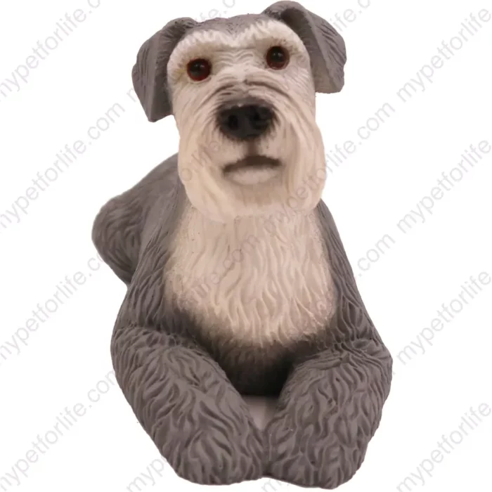 Laying ears up Gray Schnauzer dog figurine for memorial urn, front