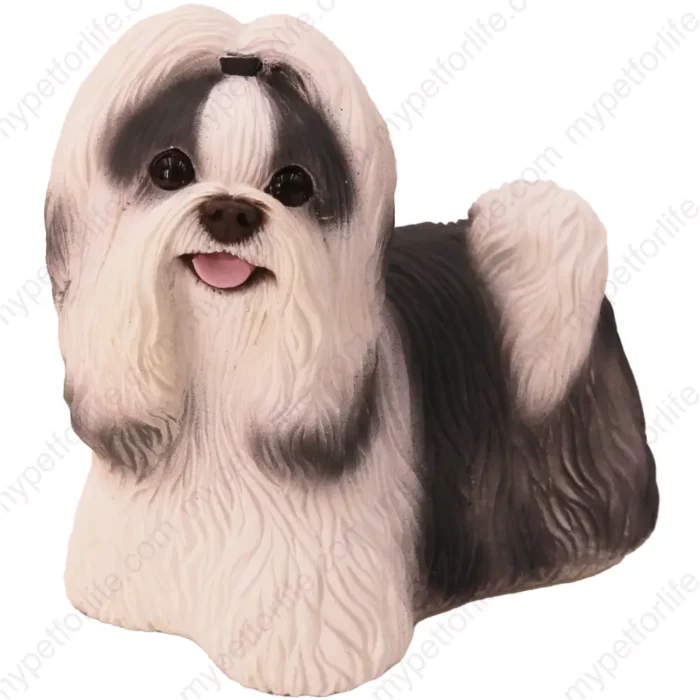 Black & white Shih Tzu dog figurine for memorial urn, front