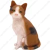 Sitting orange, black & white shorthair cat figurine for memorial urn, front