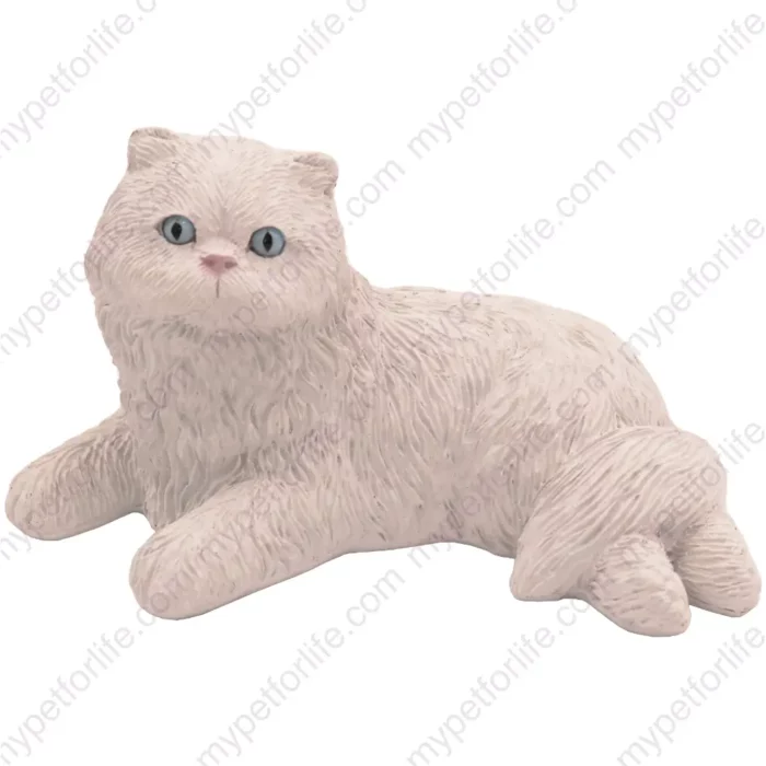 Laying white Persian cat figurine for memorial urn, front