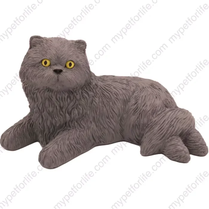 Laying gray Persian cat figurine for memorial urn, front