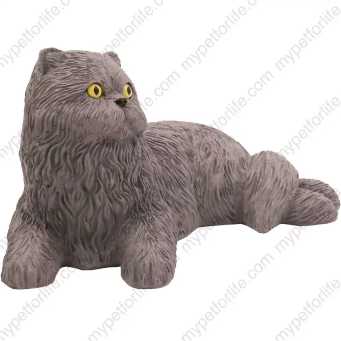 Laying gray Persian cat figurine for memorial urn, side