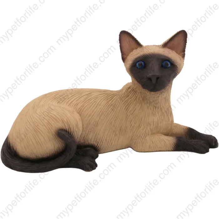 Laying Siamese cat figurine for memorial urn, front