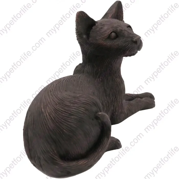 Laying bronze Siamese cat figurine for memorial urn, side