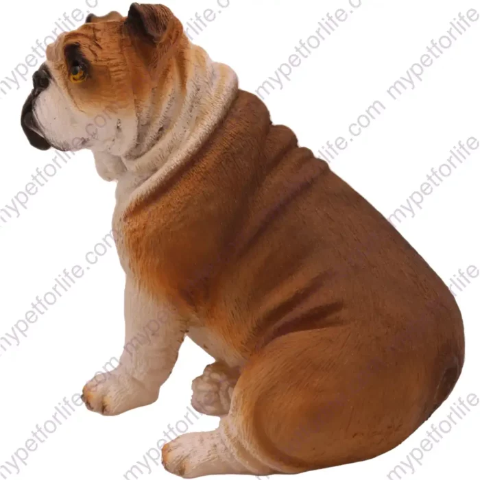 Sitting fawn Bulldog dog figurine for memorial urn, side