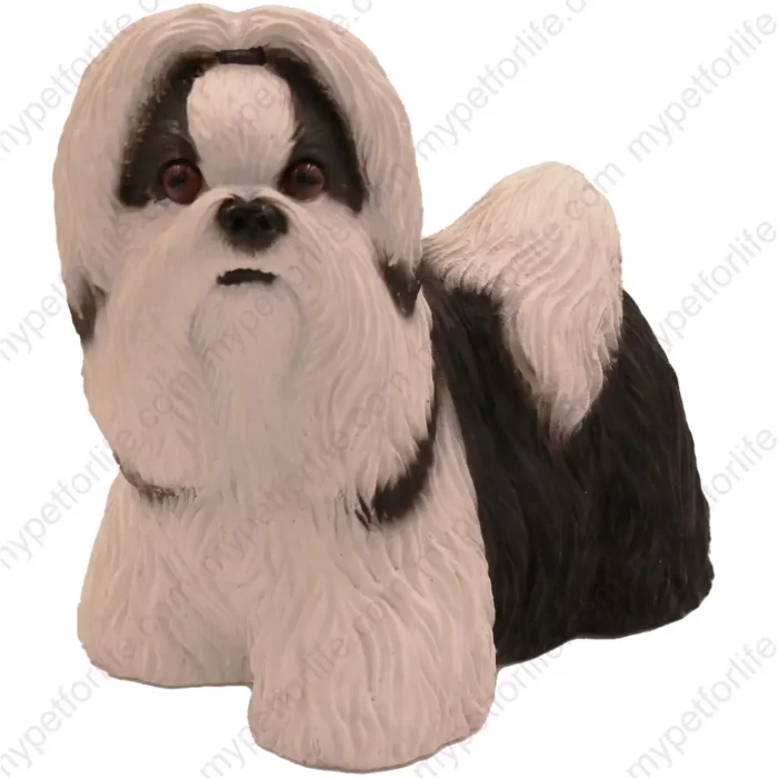 Standing black & white Shih Tzu dog figurine for memorial urn, front