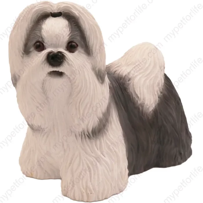 Standing gray & white Shih Tzu dog figurine for memorial urn, front