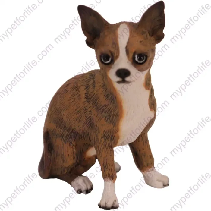 Brindle sitting Chihuahua dog figurine for memorial urn, front