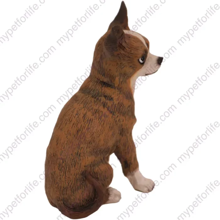 Brindle sitting Chihuahua dog figurine for memorial urn, side