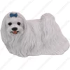 Maltese with blue ribbon dog figurine for memorial urn, front