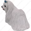 Maltese with blue ribbon dog figurine for memorial urn, side