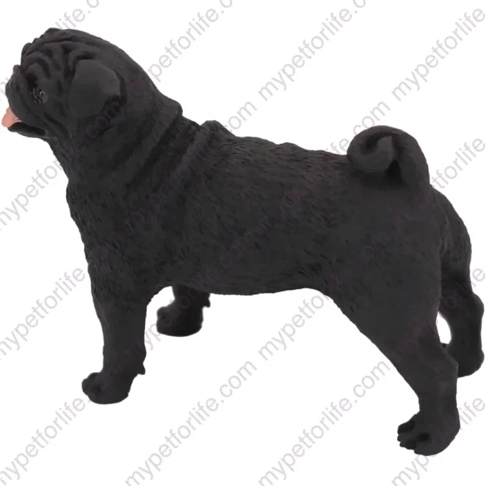 Black Pug dog figurine for memorial urn, side