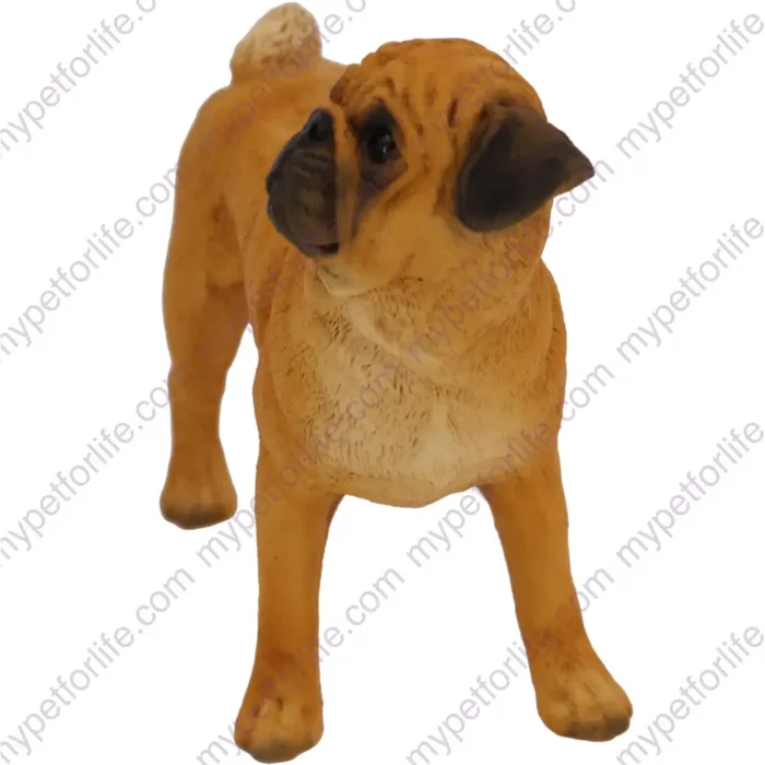 Fawn Pug dog figurine for memorial urn, side