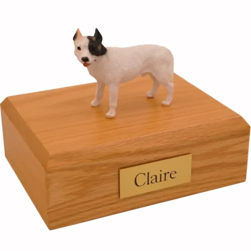 Pit Bull Terrier figurine cremation urn w/wood box