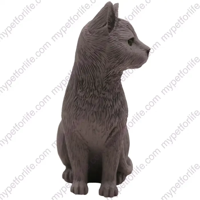 Gray sitting cat figurine, side
