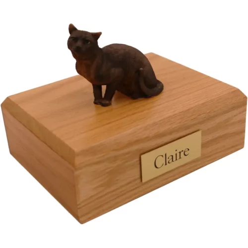 Burmese Himalayan cat figurine on wood memorial cremation urn