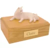 Laying white british shorthair cat figurine on wood memorial pet cremation urn