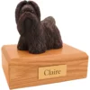 Standing bronze look shih tzu dog figurine on wood memorial pet cremation urn