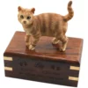 Orange tabby cat figurine memorial urn with engraved wood