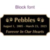 Acrylic memorial nameplate, black finish, gold text, block font style